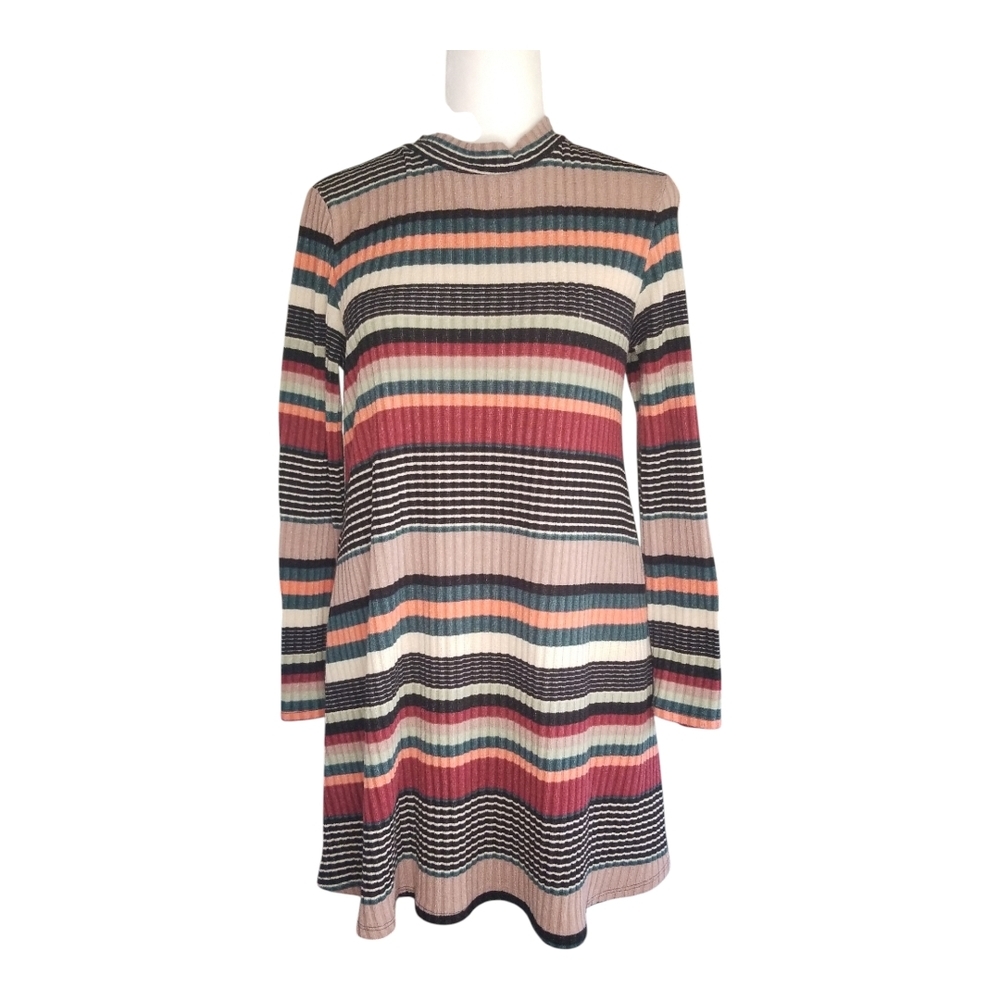 JODIFL Multicolor Stripe Lightweight Knit Tunic Dress
